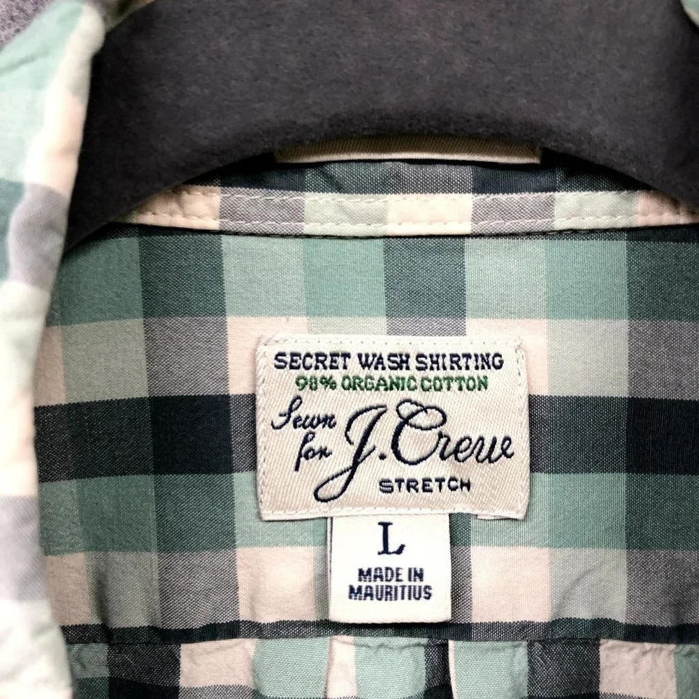 J. Crew Long Sleeve Button Down Shirt Mens‎ L Green Plaid Secret Wash Classic